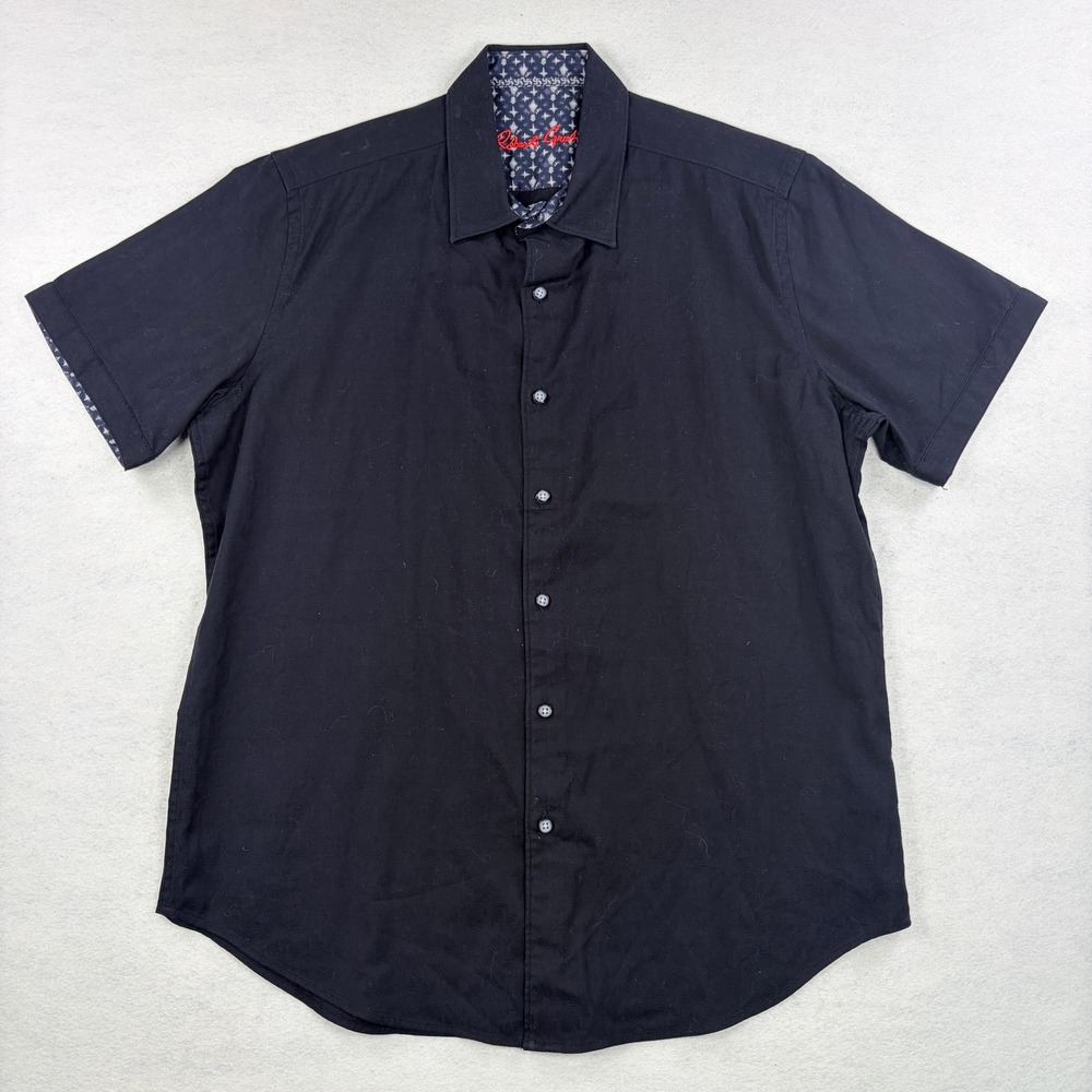 Robert Graham Mens Black Tonal Paisley Short Sleeve Button Down Shirt Large L